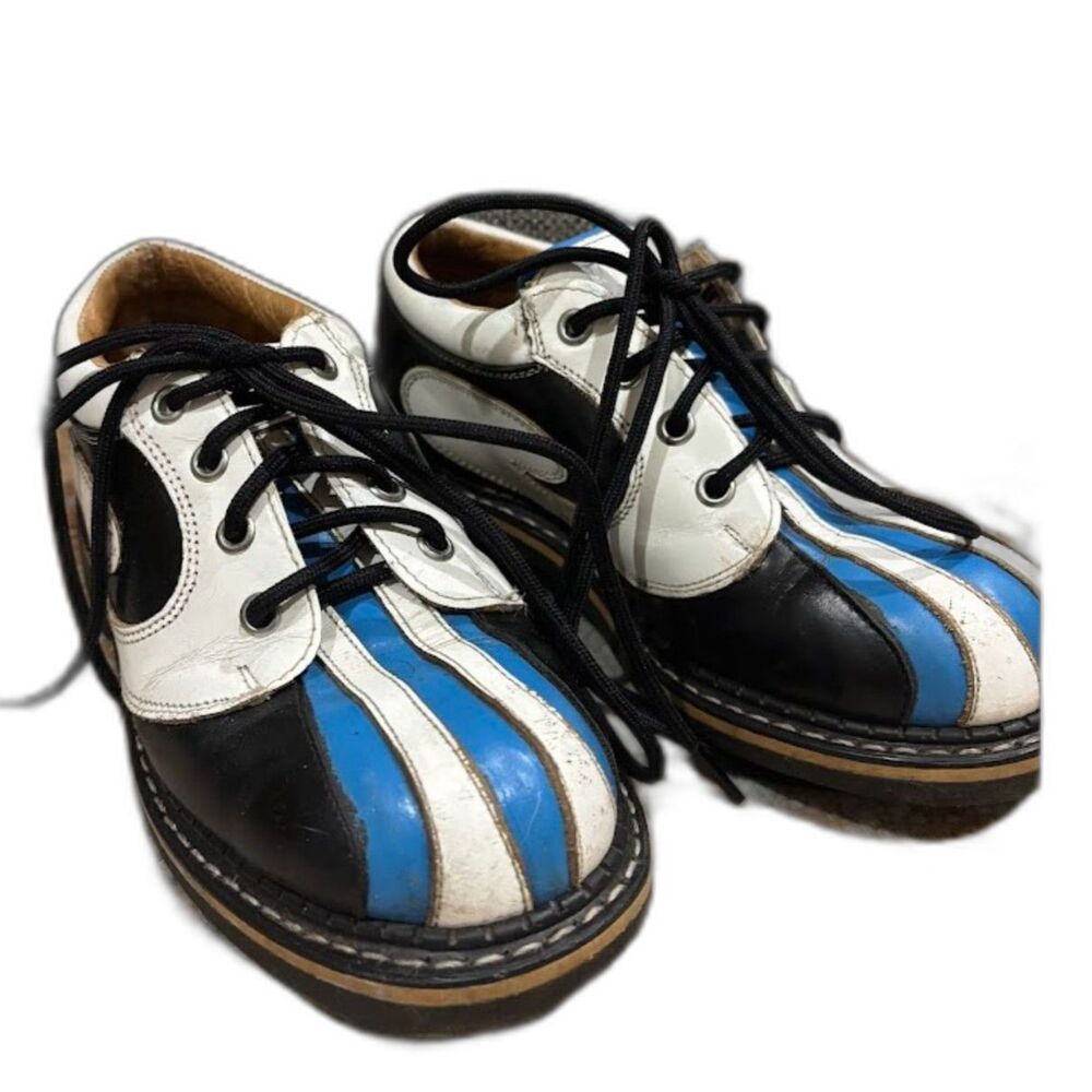 John Fluevog VTG Angel supervogs Derby Swirl Black White Blue Leather Size 5 E